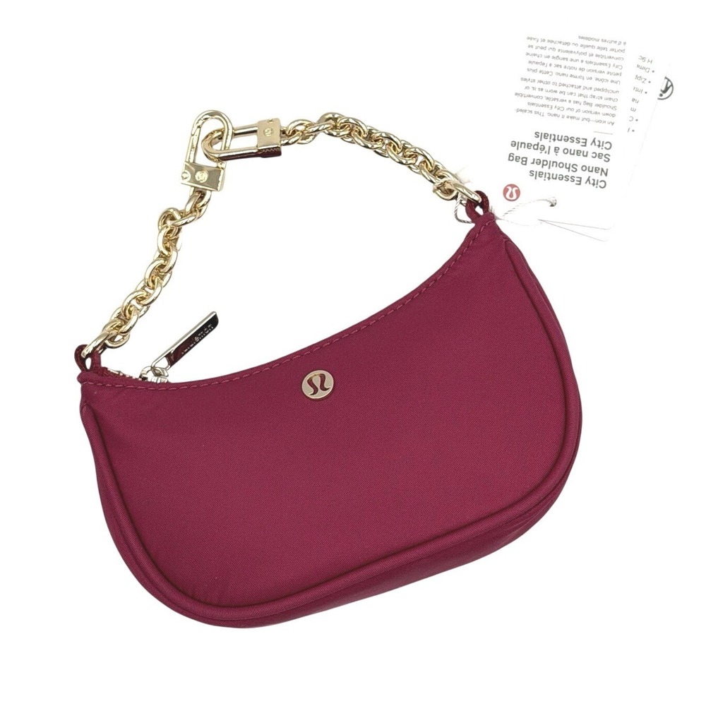 NEW Lululemon City Essentials Nano Shoulder Bag Berry Rumble W/gold Chain